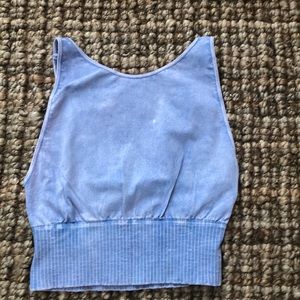 Free People Good Karma High Neck Crop Washed lite blue color.